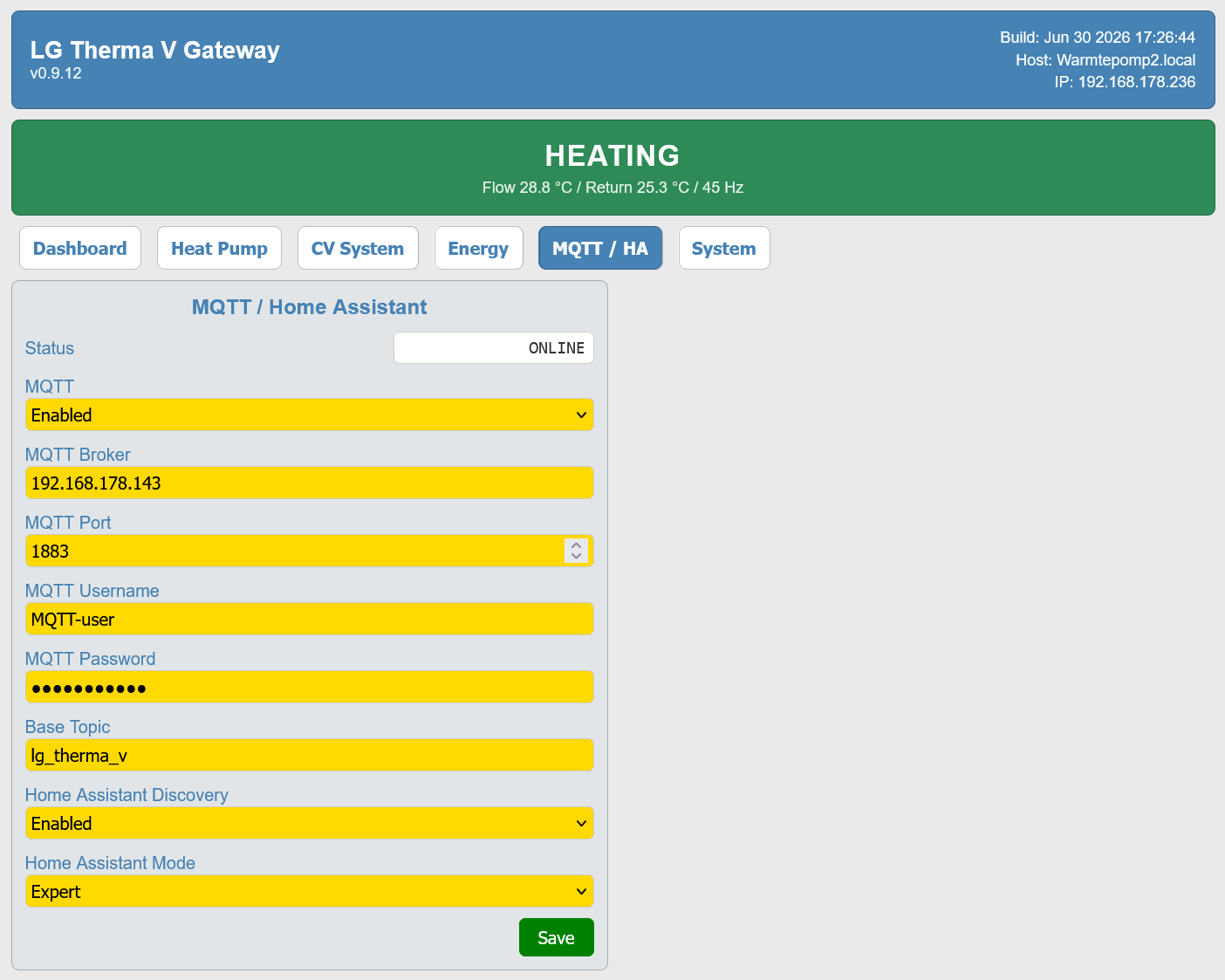 MQTT configuration and Home Assistant discovery settings